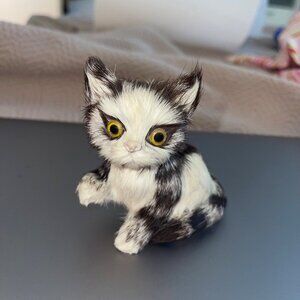 Vintage Real Fur White Kitty Cat Kitten Collectible Decor